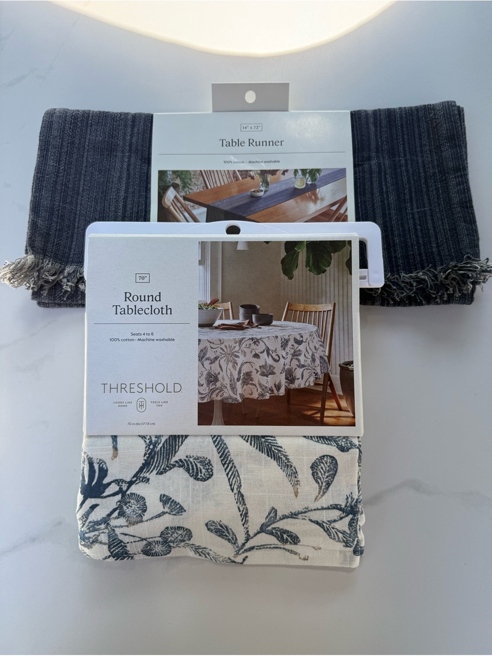 Threshold Dining Bundle Blue Floral Round Tablecloth & Cotton Table Runner, NWT